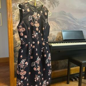 Ivanka Trump Navy and Coral Floral Midi Dress